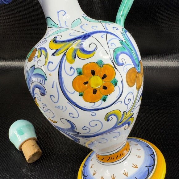 Vintage Hand Made Italian Deruta Pottery Jug Pitcher Decanter Pitcher W Stopper - Picture 2 of 16